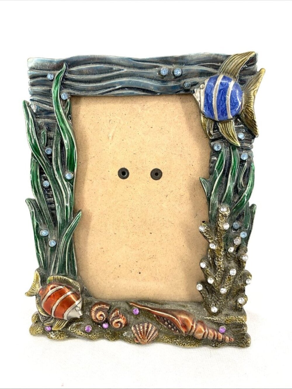 Sea Life Picture Frame Ocean Beach 3 x 5" Metal Enamel Crystal Aquatic